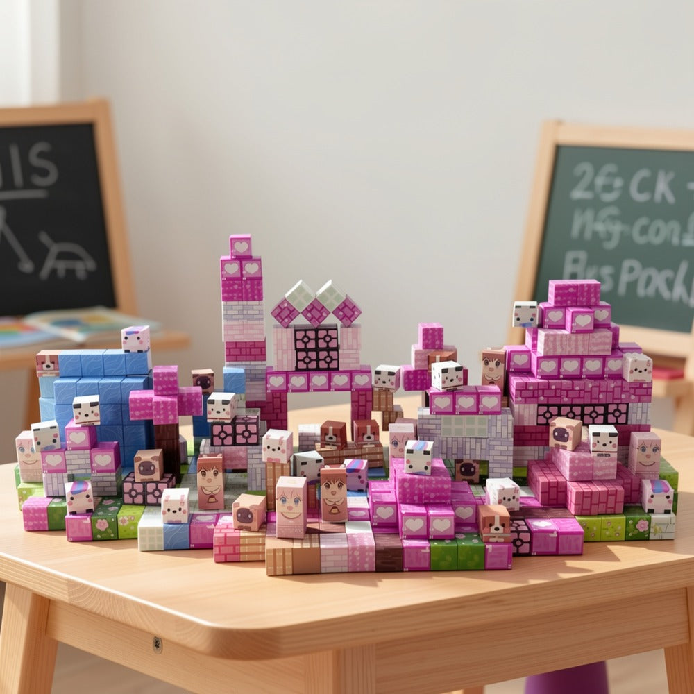 Pink Forest Park Magnetic Building Blocks 100 Piece STEM Set – 3D House Trees & Character Cubes Creative Construction Toy for Imaginative Play Birthday Christmas Gift for Girls Kids Ages 3+