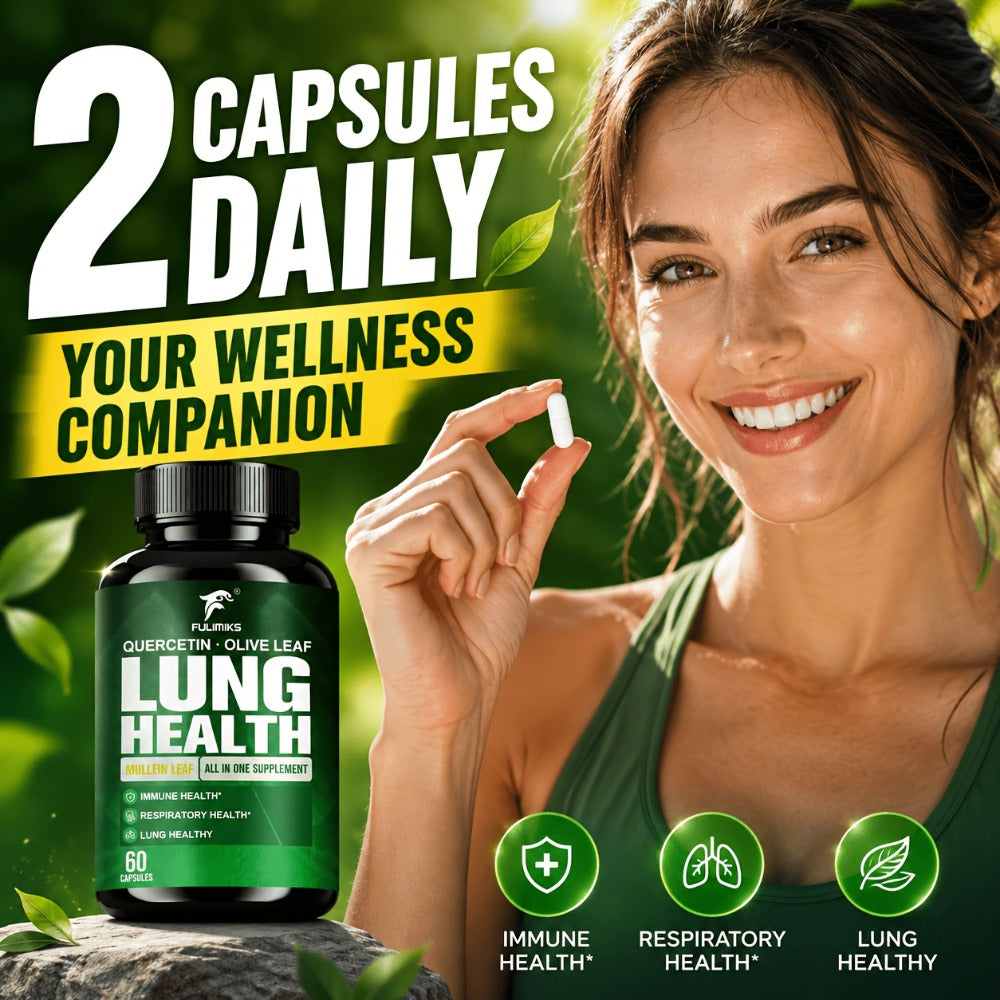 Lung Health Supplement Capsules with Mullein Leaf & Olive Leaf Extract for Respiratory Support, Immune Health, Airway Comfort, Day & Night Use, 60 Capsules