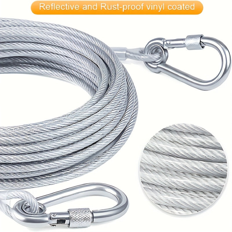 Stainless Steel Dog Leash Reflective Rust-Resistant Heavy Duty Cable Tie-Out for Medium Large Dogs Outdoor Yard Camping 3XL 4XL Multiple Lengths Silvery Grey