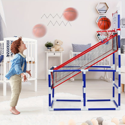 Kids Arcade Basketball Game Set with Hoop & 4 Soft Balls – Indoor Outdoor Sport Play for Ages 3+, Thick PVC Frame, Air Pump Included | Best Birthday Christmas Holiday Gift for Boys and Girls