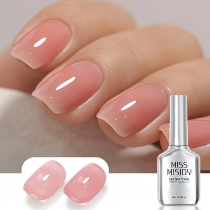 Jelly Gel Nail Polish Sheer Pink Glass Nail Effect 16ml — Semi-Transparent Translucent Neutral Soak-Off UV LED Korean Nail Art Minimalist Everyday Manicure | Buildable Coverage Long-Lasting DIY & Salon