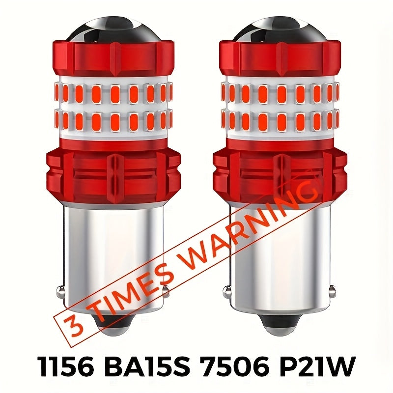 2pcs 1156 BA15S 7506 P21W 1157 BAY15D P21/5W W21/5W 7443 P27/5W 3157 3156 LED Bulb Red Brake Bulbs Stop Tail Parking Light Bulbs 3 Times Warning Brake Light Bulbs No Error