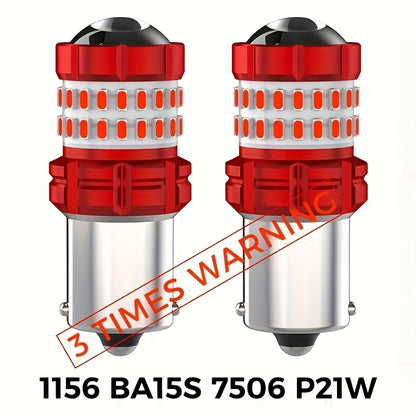LED Brake Light Bulbs 1156 1157 3157 – Red Stop Tail Parking Lights with 3-Flash Warning, No Error, 2pcs (BA15S BAY15D 7443 3156 P21W)