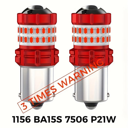 2pcs 1156 BA15S 7506 P21W 1157 BAY15D P21/5W W21/5W 7443 P27/5W 3157 3156 LED Bulb Red Brake Bulbs Stop Tail Parking Light Bulbs 3 Times Warning Brake Light Bulbs No Error