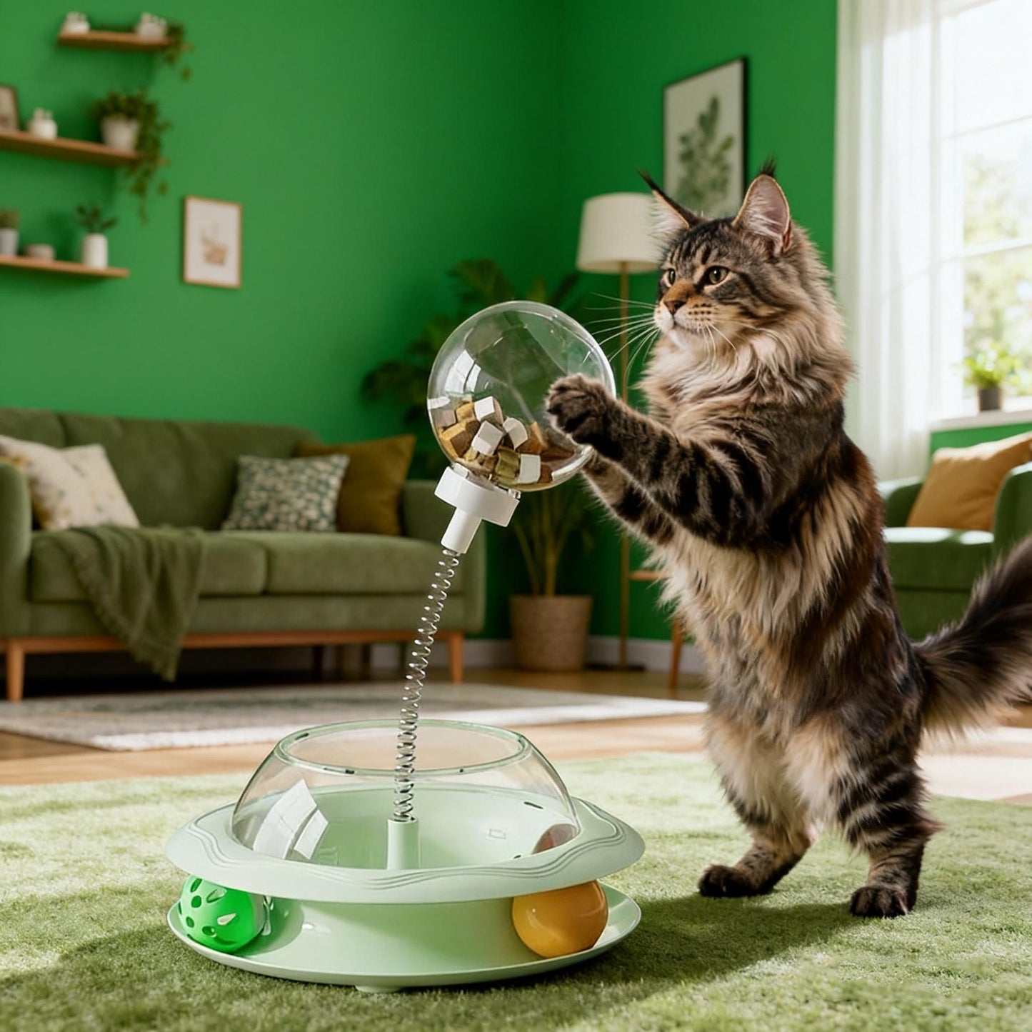 Cat Puzzle Toy Spinning Wheel with Food Spill Feeder - Interactive Rotating Excavating Toy for Indoor Cats & Kittens, No Battery Mental Stimulation & Hunting Instinct Exercise Toy