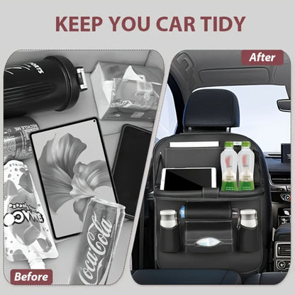 Car Rear Seat Organizer with Foldable Table, Footrest, Cup Holder, Tissue Box & Laptop Base – 2-Piece Premium Back Seat Storage Box Travel Companion