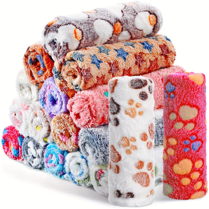 Pet Blanket Fleece 18 Pack Soft Warm Sleep Mat 23x16 Inch, Cute Paw Bone Star Heart Print Fluffy Bed Blanket for Dogs Cats Kittens Puppies, Small Animal Blanket Bulk Set