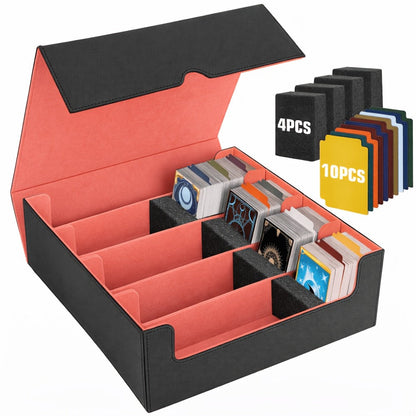 Trading Card Storage Box 5-Row 3900+ Capacity – Card Deck Case with 48 Colorful Dividers & 5 Foam Supporters for MTG Commander Yu-Gi-Oh Pokemon TCG Sports Cards