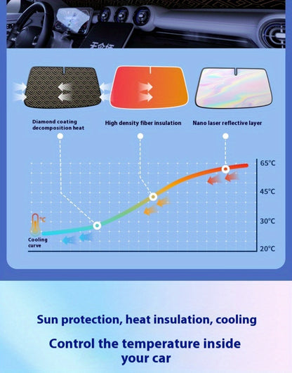 Laser Insulation Windshield Sunshade 5-Layer Thickened Front Window Heat Blocker Diamond Pattern Gold Black Fits All Vehicles Ford F150 Toyota Tundra Sienna UV Sun Protection Car Heat Shield