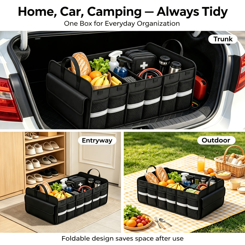 Car Trunk Storage Box, Multi-Compartment Cargo Storage Box, Detachable Partition, Foldable And Easy to Store, Spacious Design, Keeping The Space Neat And Orderly, Can Be Used in Various Scenarios Such As Inside The Car, Indoors And Outdoors