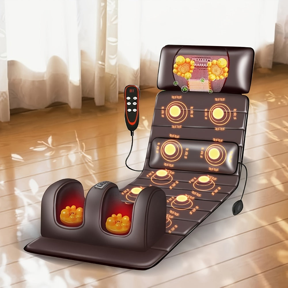 Full Body Heating Massager Set – PU Leather Massage Chair Pad with Neck Massager, Leg Massager, Lumbar Pillow & Headrest, Timer, Non-Slip Base, Full Body Heat Massage for Home & Office Relaxation