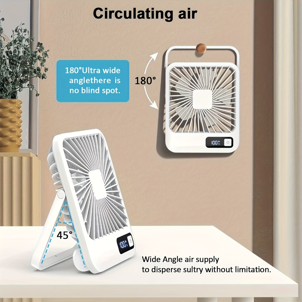 Mini Desktop Fan Square Design | Ultra-Quiet 5-Speed USB Rechargeable 1800mAh Portable Cooling Fan for Home, Office, Car & Travel – Compact Lightweight Personal Desk Fan, White & Pink