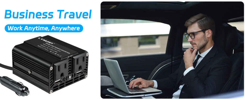LVYUAN 200W Power Inverter for Vehicles DC 12V to 110V AC Car Plug Adapter Outlet Converter with 2 USB Fast Charging Ports and 2 AC Outlets Car Charger Adapter