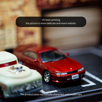 1:64 Diecast Car Display Case with LED Lighted Garage Diorama – Expandable Showcase for 6 Model Cars, Clear Acrylic Cover, Dustproof Collector Gift for Men