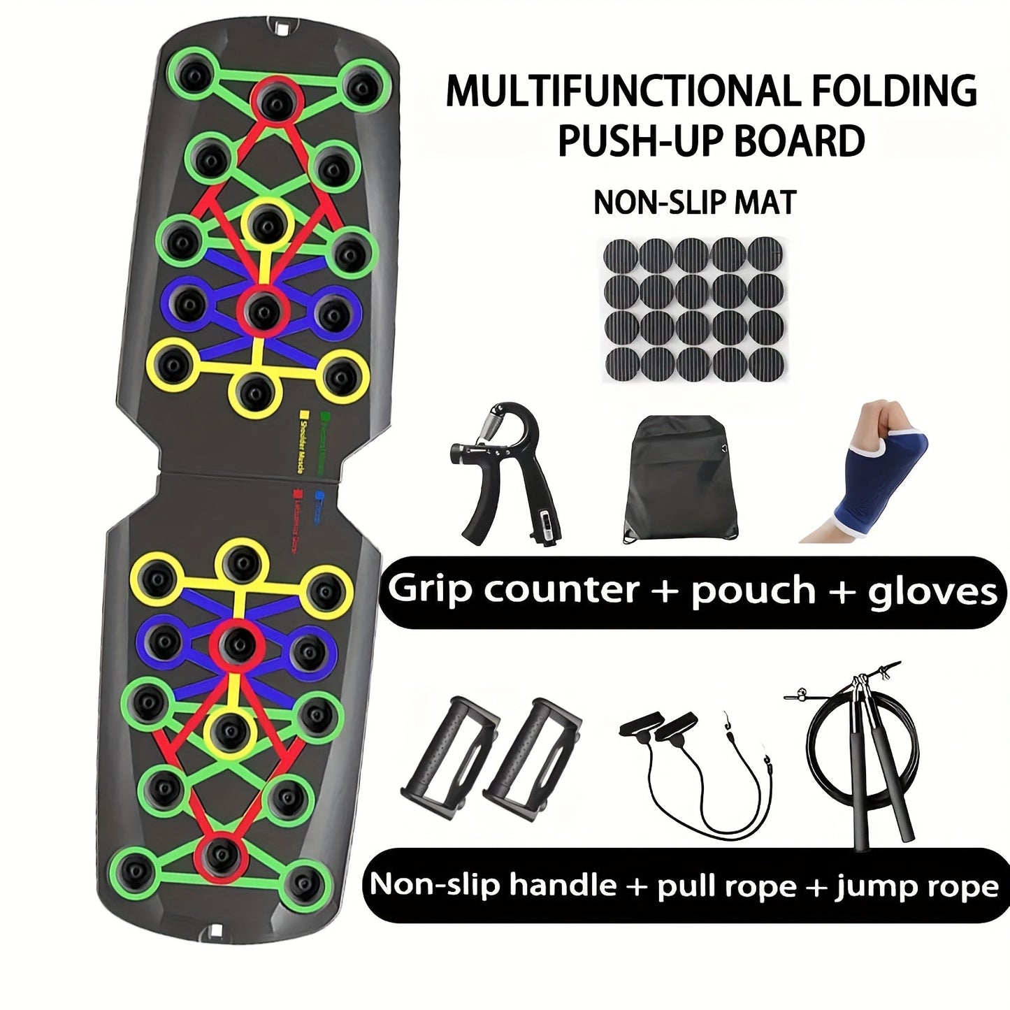Push Up Board Multifunctional Color-Coded Chest Workout System, Adjustable Home Gym Equipment for Chest, Shoulders, Triceps & Back Strength Training, Lightweight Durable Frame with Resistance Bands & Pull Ropes