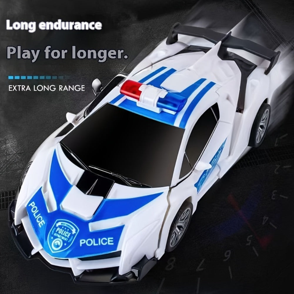 2-in-1 Transform RC Car Robot with One-Button Deformation, 360° Drift, LED Lights & USB Rechargeable Battery – 1:18 Scale 2.4GHz Remote Control Toy for Kids Ages 3+, Birthday Gift (Police/Spider)