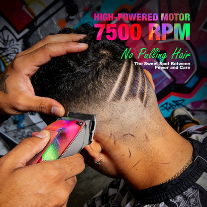 Professional Hair Clippers for Men – 7500RPM Cordless Barber Clipper Kit with Graffiti Metal Body, Zero-Gapped Adjustable Blade, 10 Color Guide Combs & Storage Bag, Fade Clipper for Home & Salon Use