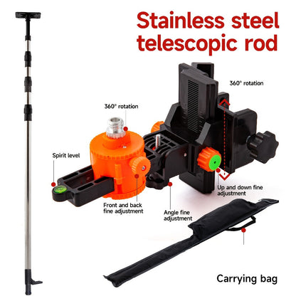 Telescoping Laser Level Pole 15.4ft / 4.7m – Adjustable Extension Rod with 1/4"-20 & 5/8"-11 Thread Mount for Rotary and Line Lasers, Professional Surveying & Construction Staff