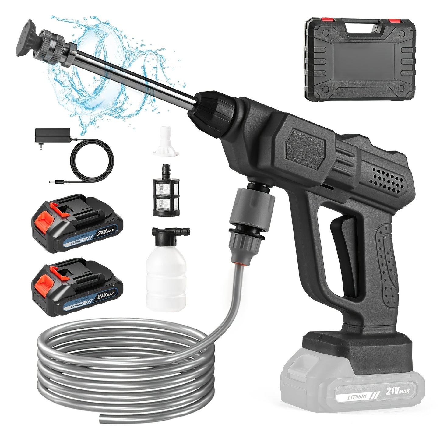 Portable High-Pressure Car Wash Machine – 500PSI Cordless Pressure Washer with 6-in-1 Nozzle & 5M Hose