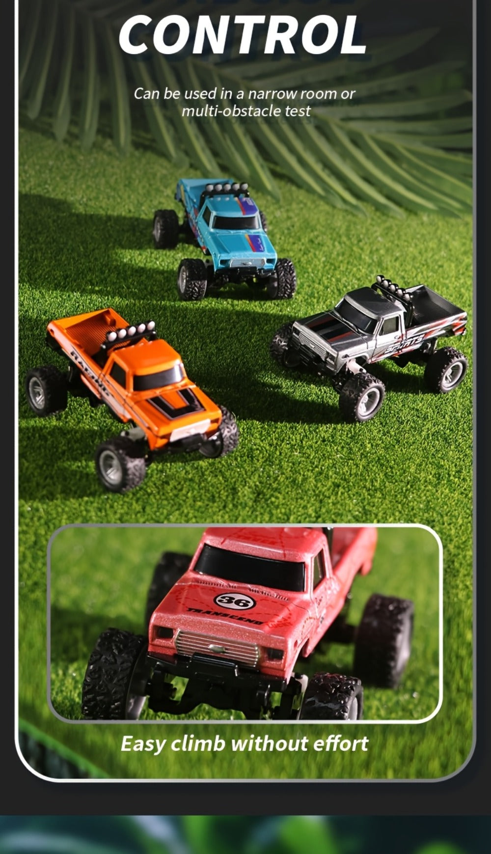 1:64 Scale Mini RC Car Alloy Off-Road Truck with Shock Absorbers – Pocket-Sized Remote Control Car for Boys Ages 6 7 8 9 10, Birthday Christmas Halloween Gift (Gray/Teal/Blue/Mixed)