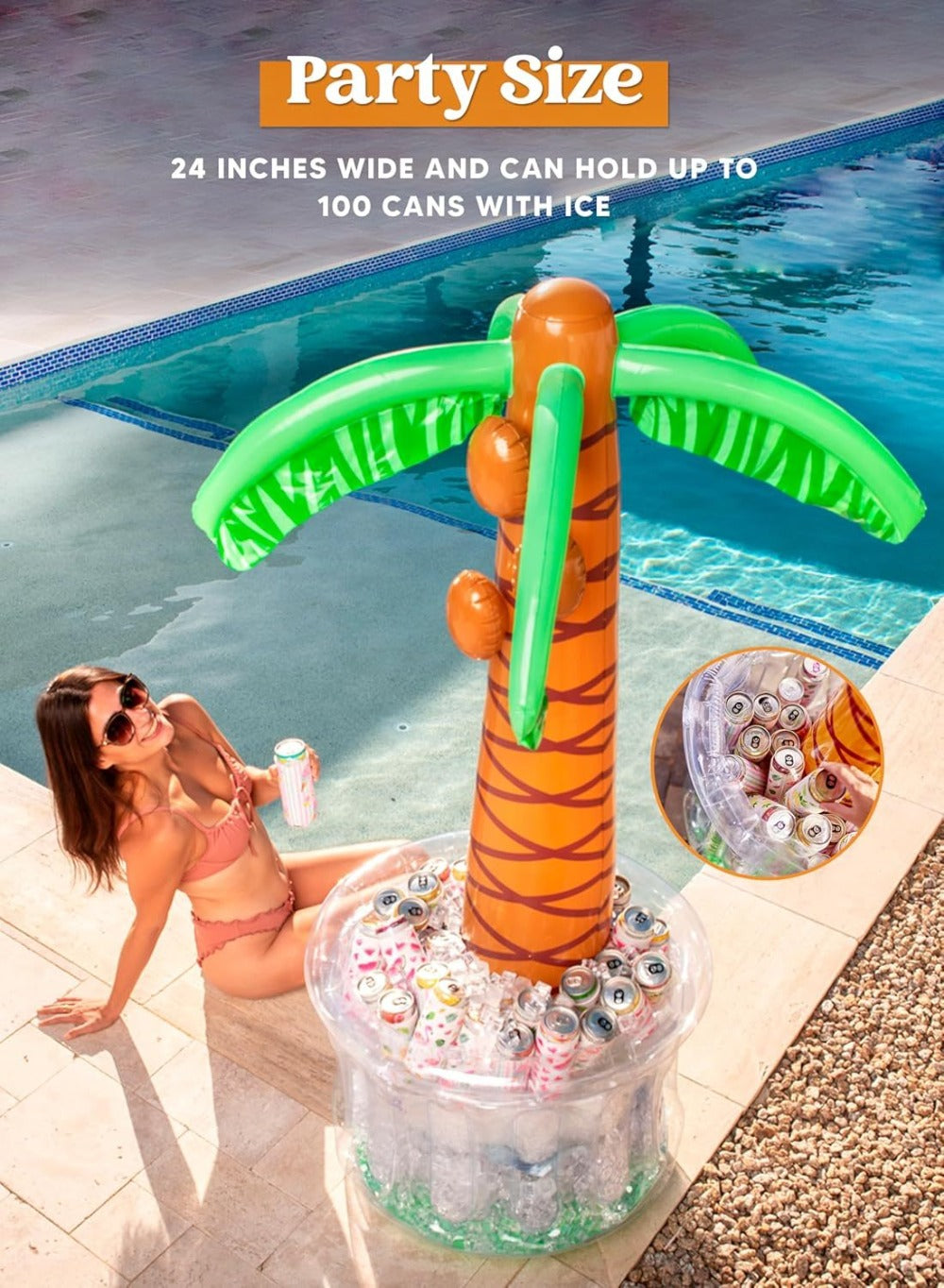 5FT Inflatable Palm Tree Drink Cooler – Tropical Beverage Ice Bucket for Luau Hawaiian Pool Party Decorations | Beach Theme Birthday & Summer Outdoor Party Supplies, Indoor & Outdoor Use