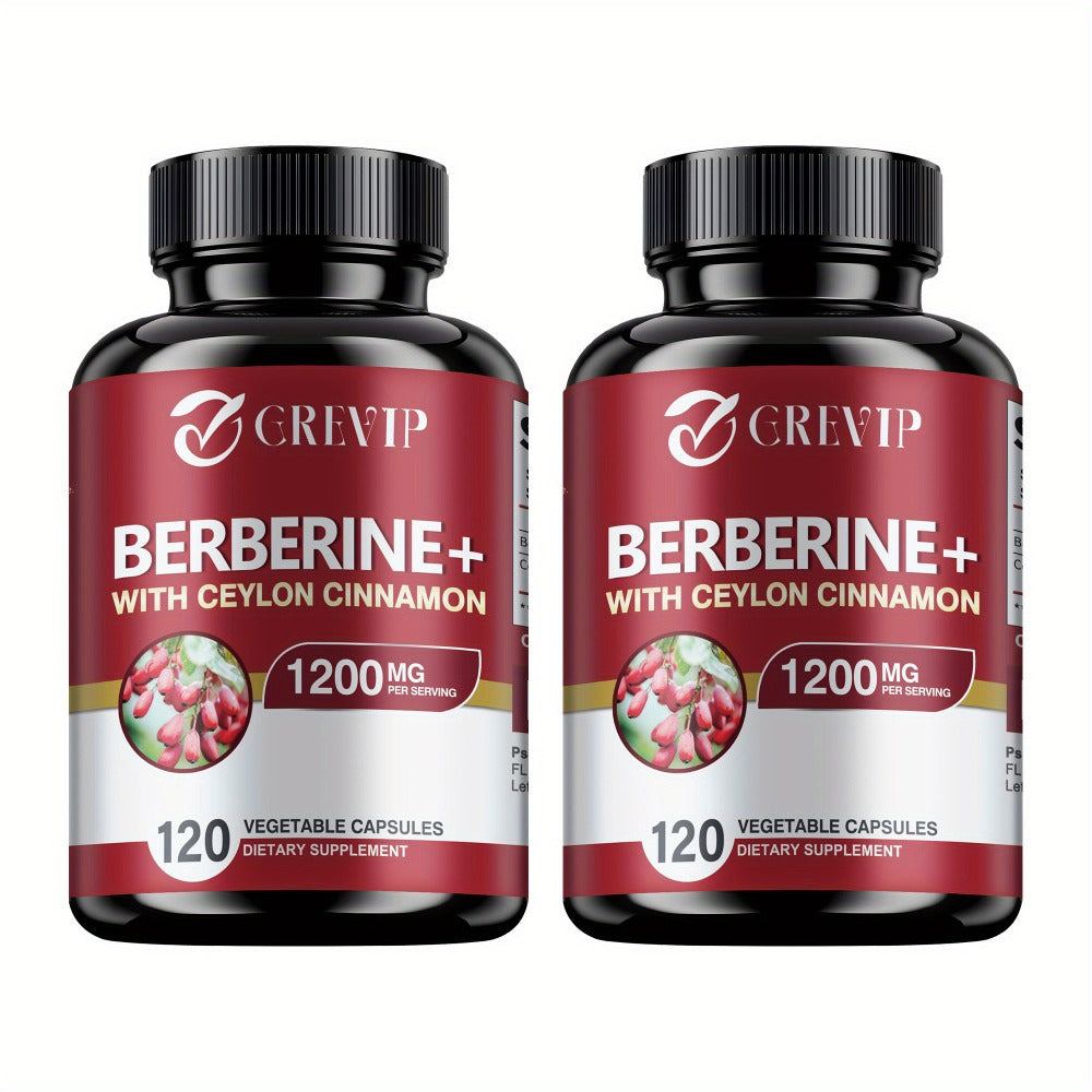 Berberine + Ceylon Cinnamon Supplement 120 Capsules – Support Healthy Cholesterol, Blood Sugar & Heart Health | Berberine HCl Dietary Supplement for Women & Men