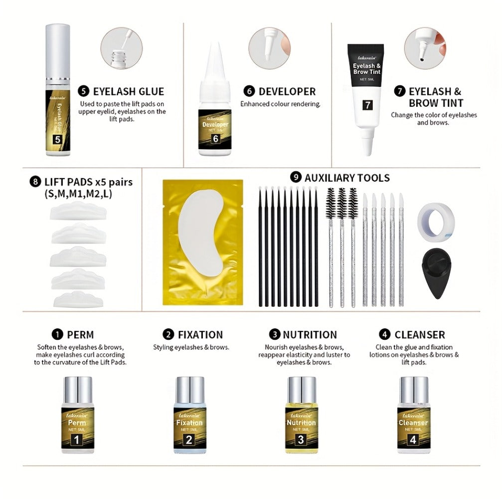 Lash Lift Kit & Brow Lamination Tint Set — 2-in-1 Eyelash Perm & Eyebrow Lamination with Black Brown Tint Dye, 4-6 Week Long-Lasting Results, DIY Home or Salon Use, Complete Beauty Kit for Women