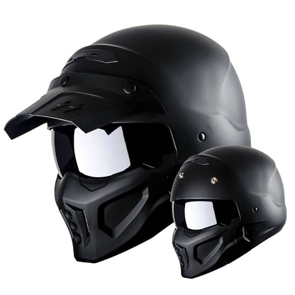 Convertible Motorcycle Helmet Full Face & Open Face 2-in-1 – Detachable Visor, Face Mask & Smoked Shield, Aerodynamic Thermoplastic Shell, Classic Style, Adult S/M/L/XL