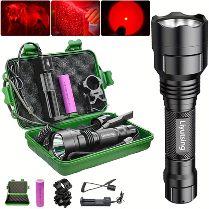 Night Hunting Flashlight with Remote Control Switch – 350 Yards High Power Green Red White Light, 18650 Rechargeable, Multiple Mounts for Hunting, Fishing, Camping & Beekeeping, Best Gift for Men