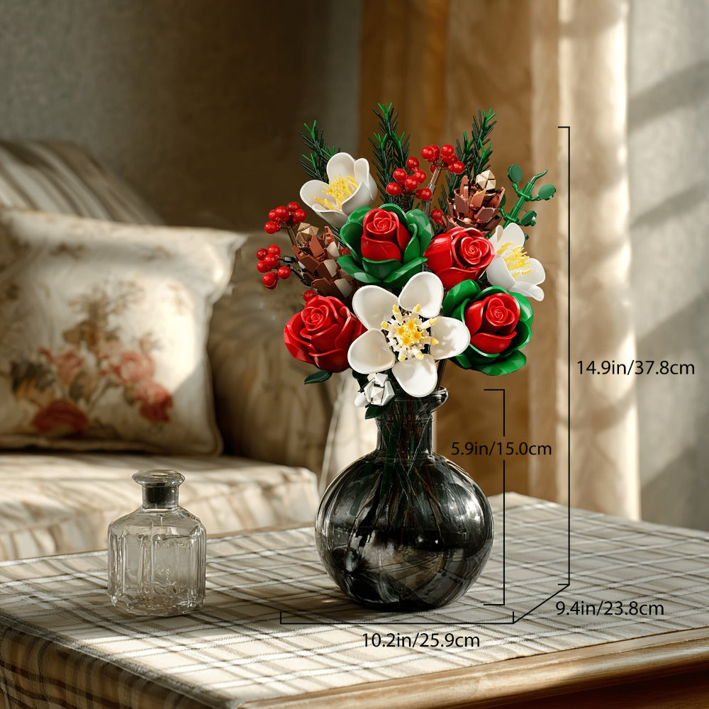 DIY Flower Bouquet Building Kit for Girls & Women – Rose & Lily Brick Set, Healing Series Desk Decoration, Buildable Artificial Flowers, Unique Mother's Day Birthday Valentine's Christmas Gift for Teens Adults