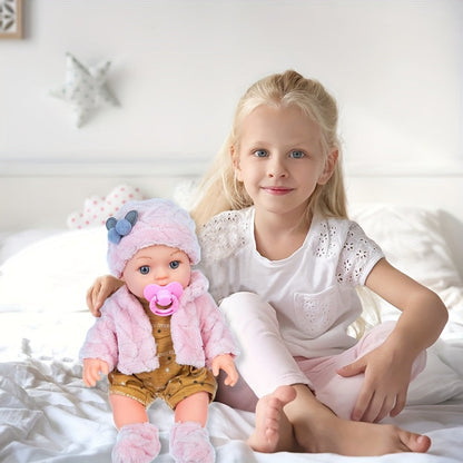 Mini Reborn Baby Doll 12 Inch Pink Plush Outfit Set – 30cm Realistic Newborn Girl Doll with Hat, Socks & Pacifier, Soft Lifelike Baby Doll for Toddlers, Birthday Christmas Holiday Gift for Girls Ages 3+