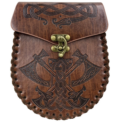 Viking Faux Leather Waist Bag Medieval Belt Pouch Handmade Retro Style – LARP Renaissance Faire Cosplay Stage Prop Costume Accessory for Men Women, Multiple Designs