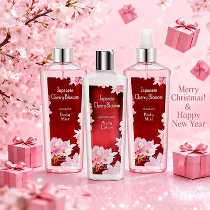 Body Care Gift Set for Women 3pcs – Body Wash, Lotion & Perfume Long-Lasting Fragrance Moisturizing Skin Care Kit Sweet Bloom Cherry Blossom Coconut Lime Lavender