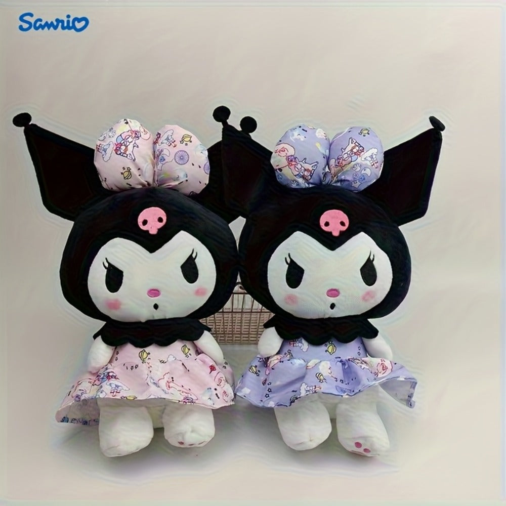 Kuromi Gothic Kawaii Stuffed Animal – Sanrio Plush Doll with Skull Embroidery Floral Bow Headband Princess Dress, Purple Pink Soft Toy Birthday Gift for Girls Teens Anime Fans