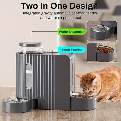 Gravity Dog Water Dispenser & Feeder 2-in-1 Set – 1.59 Gal Water + 5.73 lb Food, Automatic No-Electric Gravity Feeding Station with 304 Stainless Steel Bowl, Removable & Washable, for Small Medium Large Dogs All Life Stages