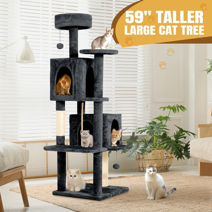 Cat Tree Tower 59 Inch Large Multi-Level Cat Tower for Indoor Cats with Plush Resting Area, Sisal Scratching Post & Hanging Ball Toy – Tall Cat Furniture for Bedroom Living Room, Multiple Colors