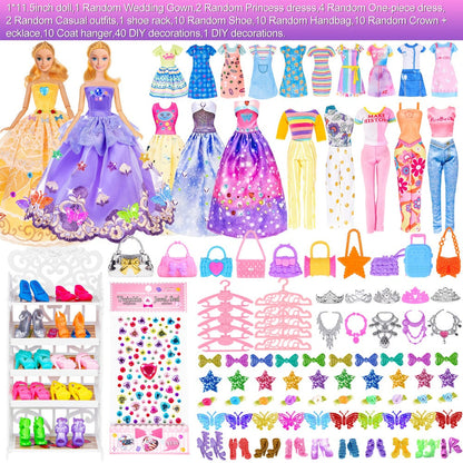 Doll Clothes & Closet Playset 91pcs for 11.5 Inch Fashion Dolls – Wardrobe with Princess Gowns, Dresses, Shoes, Handbags & Accessories, Creative Dress-Up Toy Gift Set for Girls Ages 3+