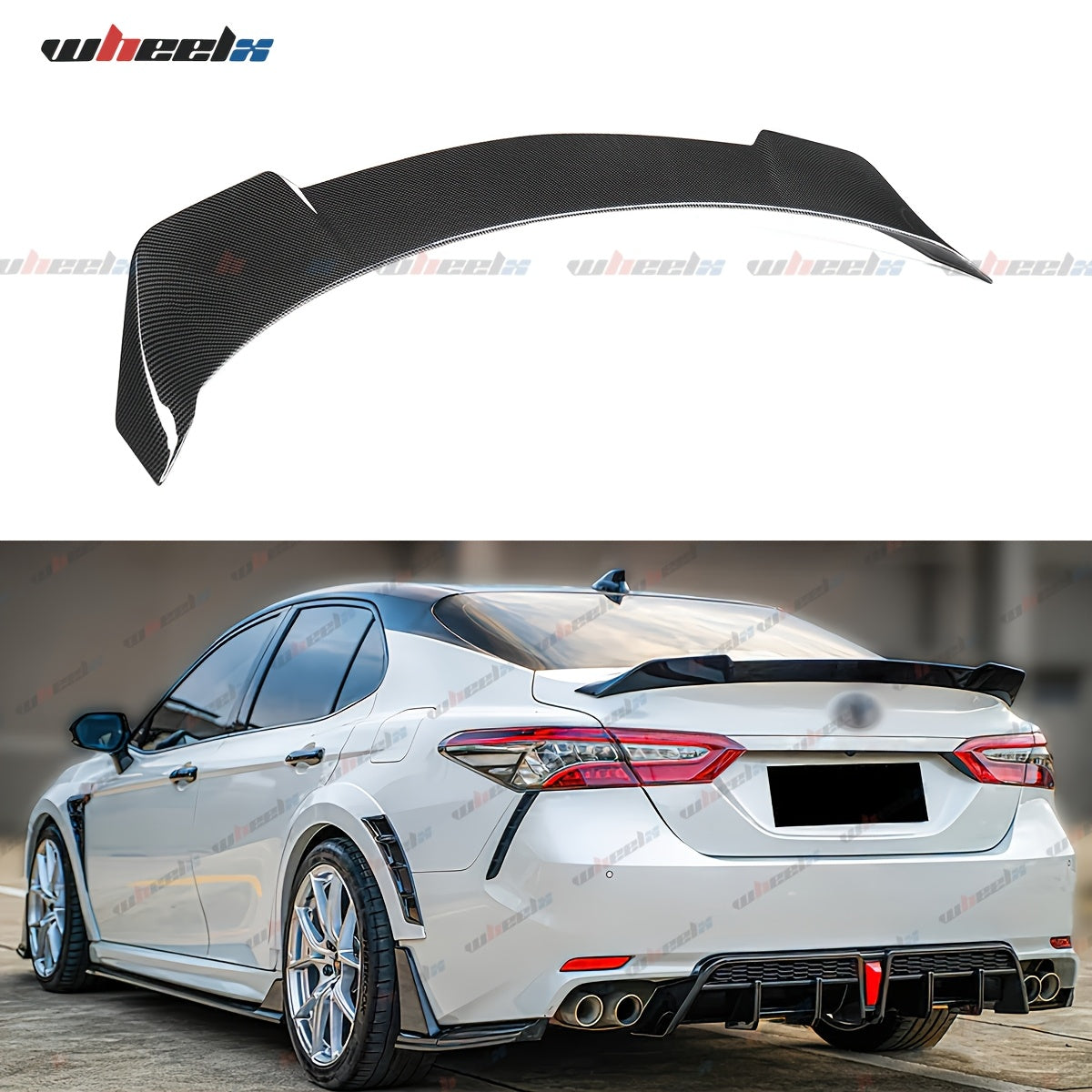 Rear Trunk Duckbill Spoiler for 2018-2022 for TOYOTA Camry All Models SE XSE XLE LE 4-Door, High Kick V-Style Trunk Lid Spoiler Wing, Gloss Black/ Carbon Pattern, 1pc