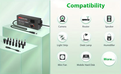 Adjustable AC to DC Power Adapter 72W - 3-24V Variable Power Supply with LCD Voltage Display, Knob Control, 15 Interchangeable Tips, Overvoltage & Short Circuit Protection, 100-240V Universal Input