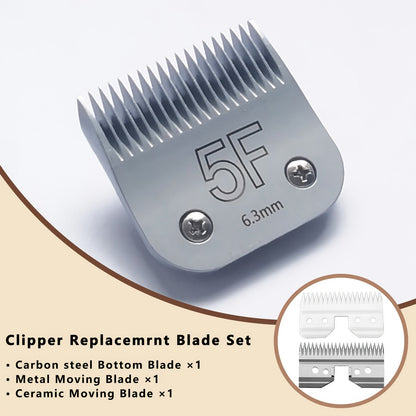 Dog Clipper Replacement Blades – Ceramic & Carbon Steel Detachable Blades in 5 Sizes (3F/4F/5F/7F/10#) | Compatible with Andis AG/AGC, Wahl KM2/KM5/KM10, Oster & More | Professional Pet Grooming Accessory