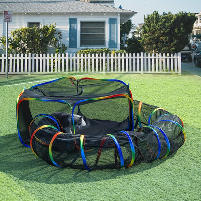 Outdoor Cat Enclosure with Tunnel - Rainbow Cat Playpen Tent with Circle Cat Tunnel for Cats Kittens & Small Animals, Portable Foldable Cat Outdoor Playground for Backyard Patio Garden