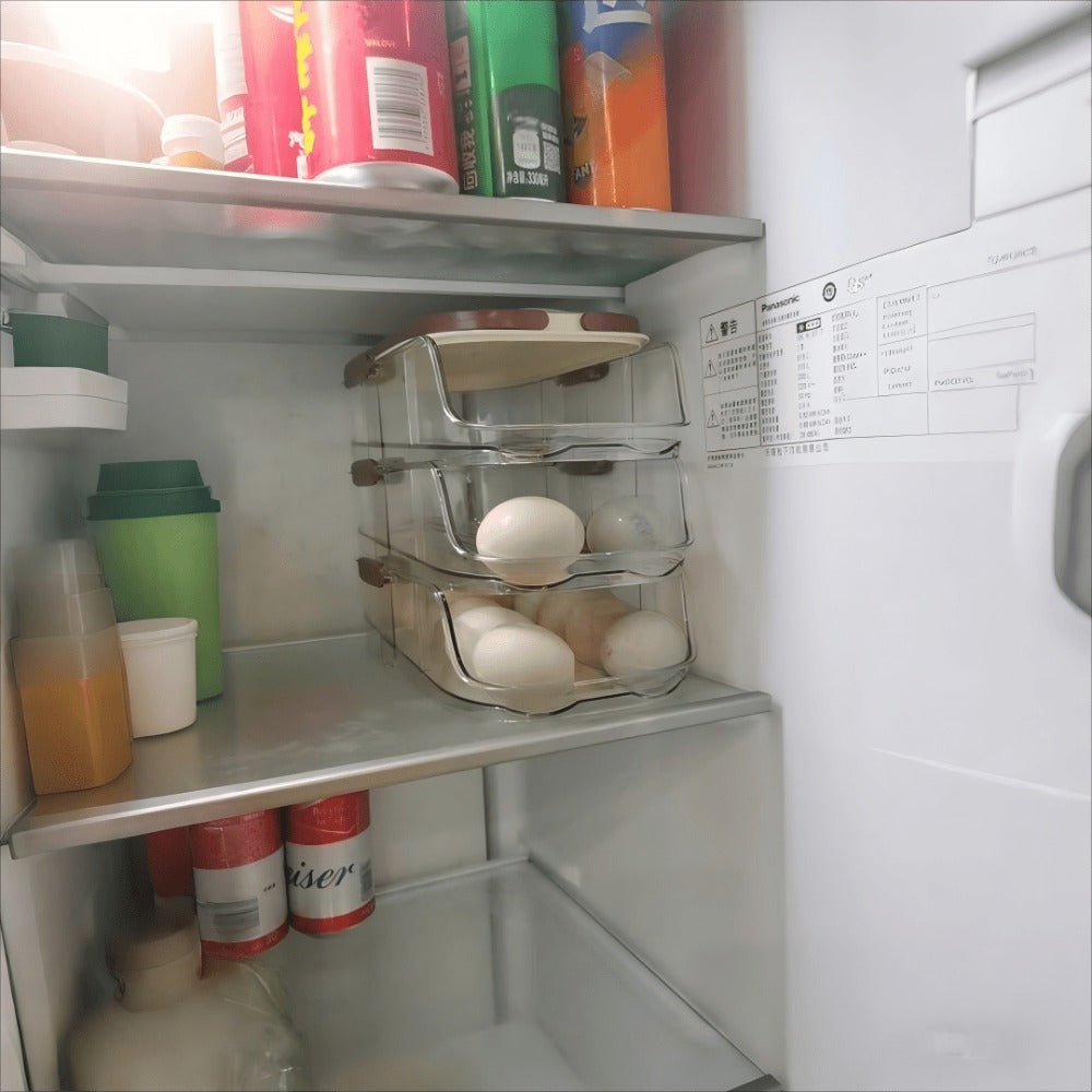 Egg Organizer for Refrigerator, Multi-Layer Auto-Rolling Egg Rack with Large Capacity – Space-Saving Egg Storage Dispenser for Fridge, Cabinet & Countertop, Ideal for Busy Families