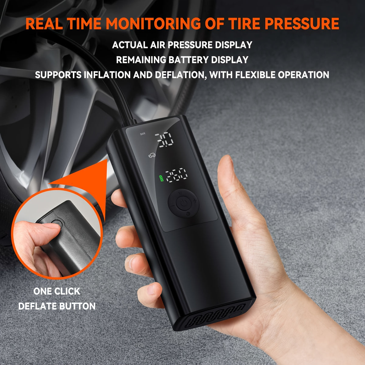Portable Tire Inflation Pump - Wireless Electric Inflator, Equipped with Tire Pressure Gauge, LED Lighting, Inflation Nozzle with Multifunctional Adapter, Suitable for Cars, Motorcycles, Bicycles, Balls, Etc, Tire Pump And Jumper, Tire Air Compressor