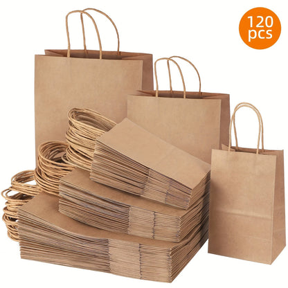Kraft Paper Bags with Handles Bulk – 75/90/120/210 Pcs Gift Bags 3 Sizes 110g Shopping Bags for Wedding Party Retail Favor Wrapping Easy Storage