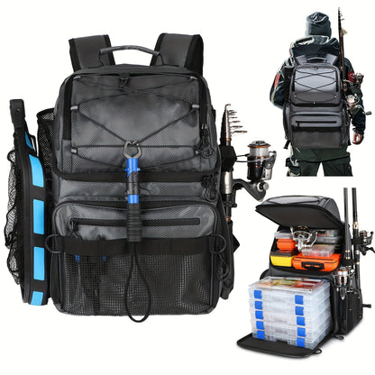 Waterproof Fishing Rod Backpack 42L – Built-In Rod Tube, 16 Pockets & Insulated Cooler Option | Black, Camo, Khaki, Gray