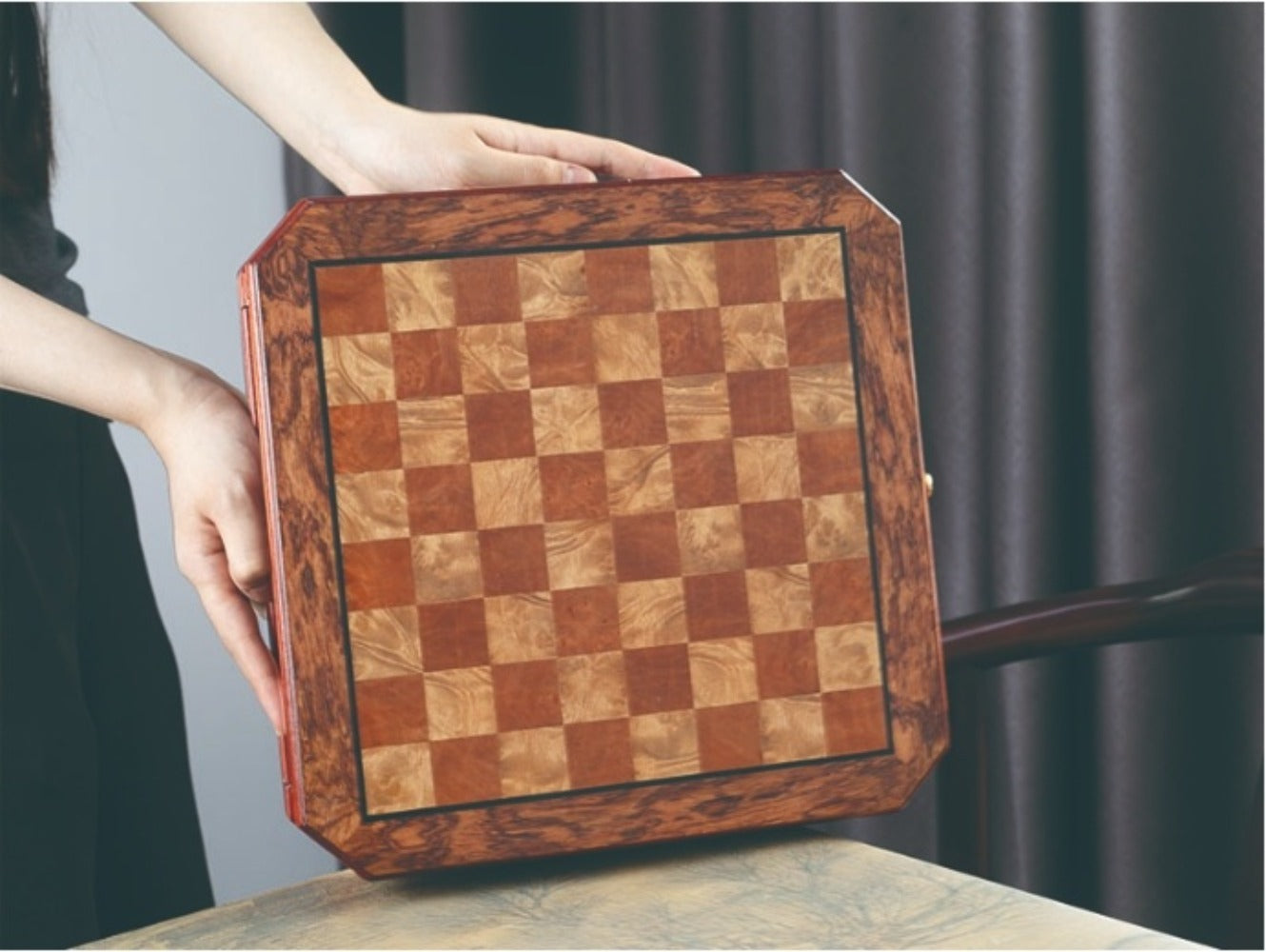 Wooden Chess Set with Metal Pieces & Storage Drawers 12 Inch – 2.5" Kings 2 Extra Queens Vintage Mahogany Board for Adults Beginners, Premium Strategy Game Gift