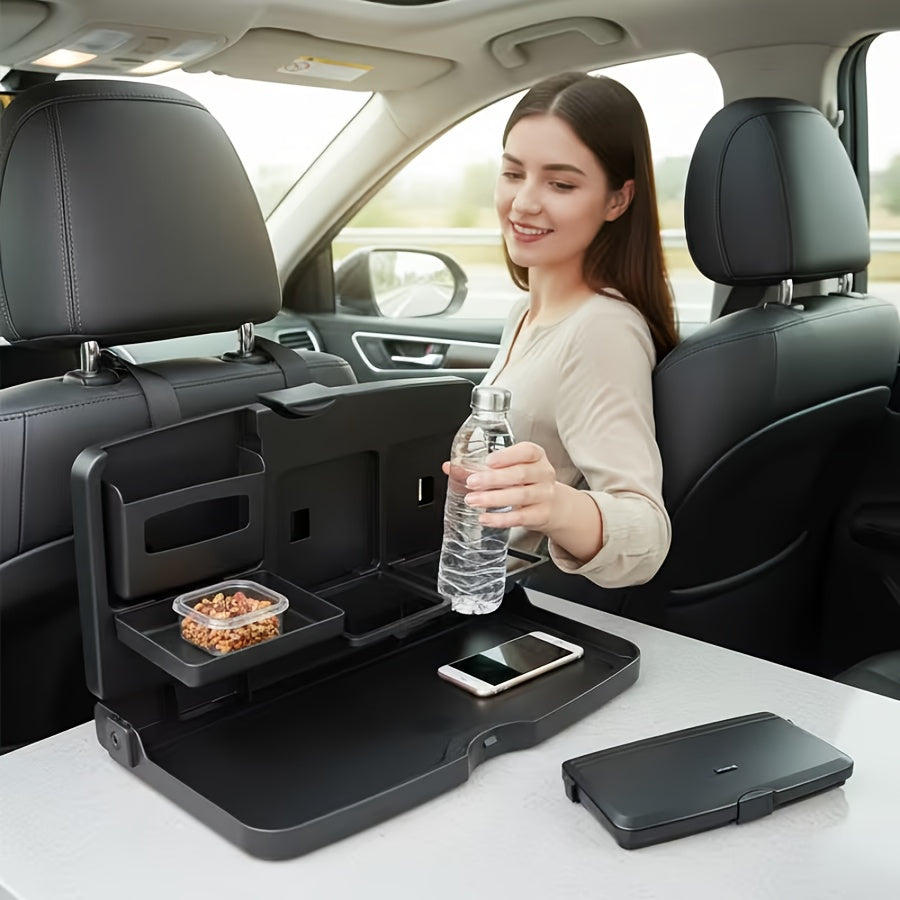 1pc a Versatile And Collapsible Tray for The Back Seat of a Car - a Robust Storage Organizer Featuring a Cup Holder And a Slot for a Phone - Ideal for Suvs, Sedans, And Compact Minivans - a Portable Table And Laptop Desk for Passengers in The Rear