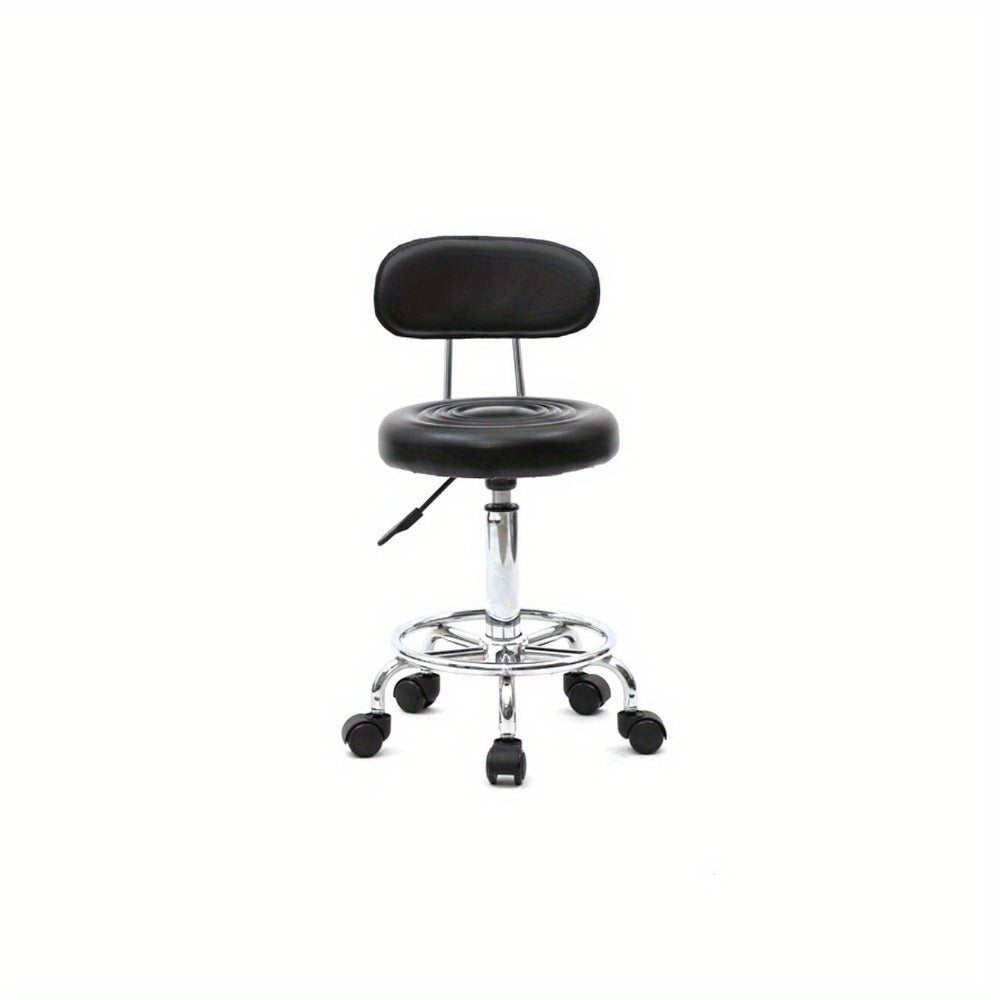 Adjustable Salon Stool with Back and Footrest 360 Swivel Height 18.9-22.8 Inch Cushioned Seat Chrome Base Hair Salon Nail Tech Esthetician Makeup Artist Home Studio Black White