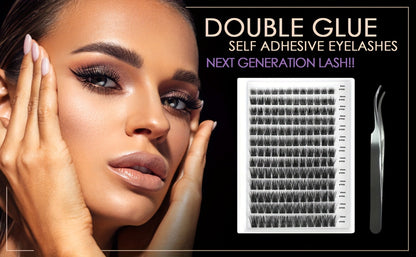 Invisible 2-Strip Tape Lash Clusters 156Pcs — Pre-Glued Self-Adhesive Eyelash Extensions, No Glue No Sticky Residue, Volume Mixed Longer-Lasting DIY Cluster Lashes for Women Sensitive Eyes