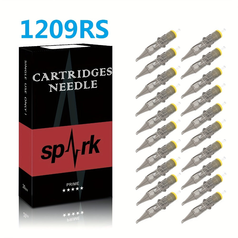 Tattoo Cartridge Needles 20pcs Disposable EO Sterilized 12 Series Round Liner Curved Magnum Flat Shader for Professional Body Art Tattoo Machine RL CM M1 RS